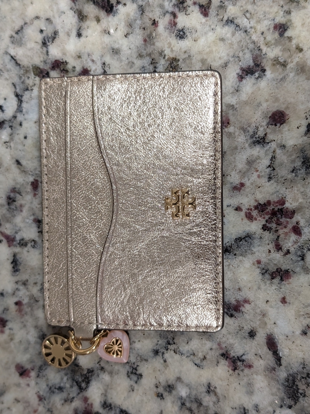 Gently Use Tory Burch Metallic Rose Gold Card Holder with Charm